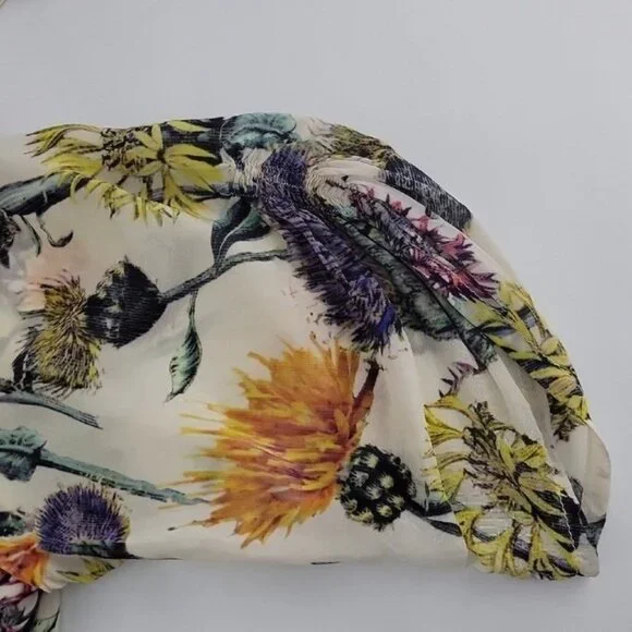 Tolani Floral Boho Tunic Top Womens Size Small Tassel Tie V Neck Sheer India - Picture 12 of 12